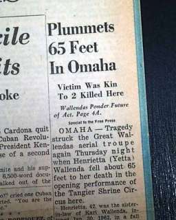 THE FLYING WALLENDAS Rietta Wallenda Circus Death 1963 Newspaper 