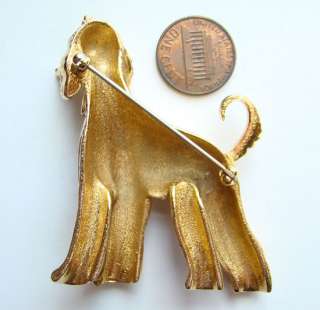 Vintage Jomaz Goldtone Rhinestone Afghan Figural Dog Pin Brooch Signed 