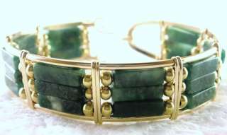 R157 Natural African Jade Bangle Bracelet 14k Gold gf  