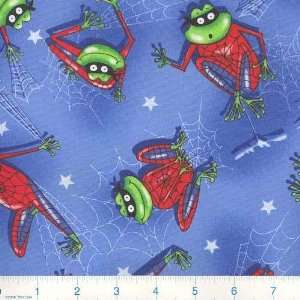  45 Wide Spidey Frog Blue Fabric By The Yard Arts 