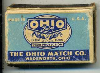 WADSWORTH OHIO MATCH COMPANY VINTAGE BOX OF MATCHES OH.  