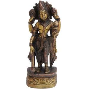  Lord Vishnu Sitting Brass Sculpture Handmade Worship 