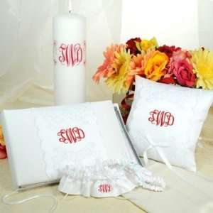 Exclusive Gifts and Favors White Monogram Elite Guest Book, Pen & Ring 