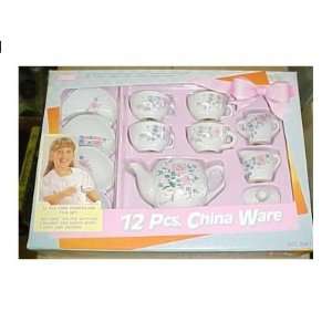  12 pc. Toy China Tea Set with Pink Roses Design 