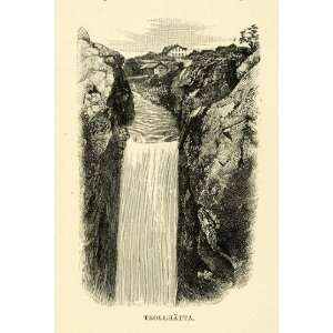  1886 Wood Engraving Trollhatta Waterfall Landscape Gota 