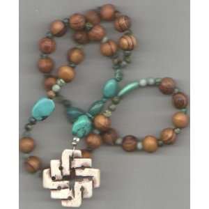  Anglican Rosary, Olivewood & Turquoise & Celtic Cross of 