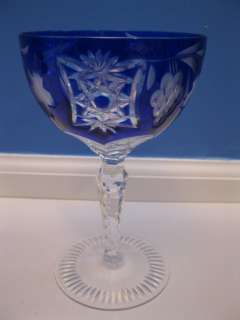 AJKA Waterford Cobalt Blue Marsala Cut Cased Crystal Water Goblet 