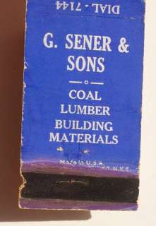 1940s Matchbook Sener & Sons Coal Lumber Lancaster PA  