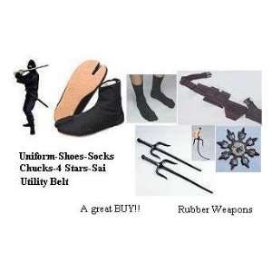 com Ninja Package Small Uniform, Shoes, Socks, Utility Belt, 4 Rubber 