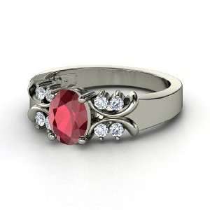  Gabrielle Ring, Oval Ruby 14K White Gold Ring with Diamond 