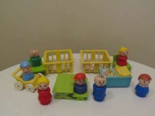 Vintage 70s Fisher Price Little People playpen picnic table stroller 