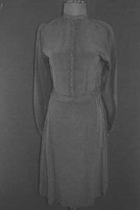 RARE VINTAGE FRENCH 1930S 40S BLACK RAYON CREPE DRESS  