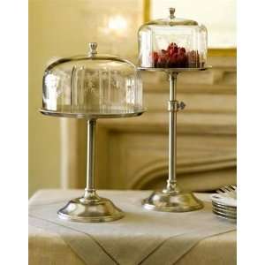  Adjustable Antique Nickel Cake Stand With Etched Glass 