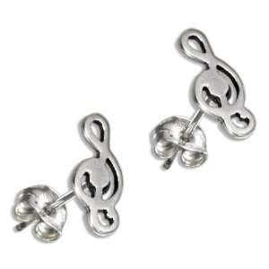  Sterling Silver Mini Musical G clef Earrings Jewelry