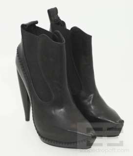 Alexander McQueen Black Leather Point Toe Platform Ankle Boots Size 38 