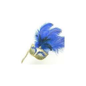  Venetian Style Blue and Gold Feather Wand Mask Everything 