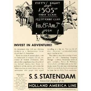  1933 Ad Holland America Statendam Mediterranean Cruise 