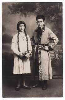 1910s Imperial Russia Boy Girl Lithuania Folk Dress  