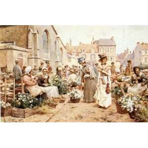   Flower Market in a French Town, By Glendening Alfred