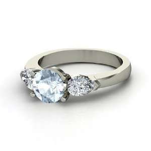  Triad Ring, Round Aquamarine Platinum Ring with Diamond 