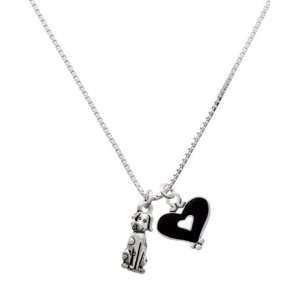 Spotted Dog and Black Heart Charm Necklace