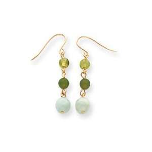  14k Jadeite and Peridot Bead Dangle Wire Earrings SE1788 