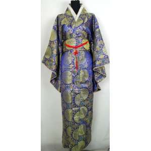  Shanghai Tone® Geisha Satin Kimono Robe Yukata Navy Blue 