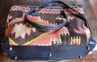 Medium Travel Bag Made w Leather Antique Kilim Turkish (#230479189870)