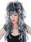 LONG BLACK AND WHITE CURLS WIG VAMPIRE WITCH GOTH PUNK
