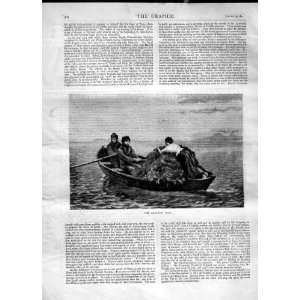  1870 BRACKEN BOAT SEA MEN ROWING LADIE ANTIQUE PRINT