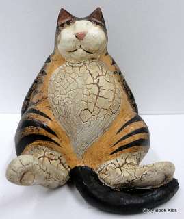   Sitting Cat Sculpture 13761 Folkart Tiger Primitive Valletta Resin