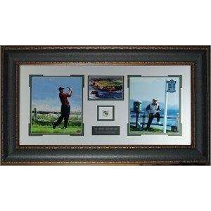 Woods unsigned US Open 2 Photo Leather Framed w/Nicklaus   Framed Golf 