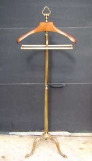   Modern Eames 3 Footed Italian Brass & Walnut Valet Butler Stand  