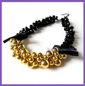 Cluster Gold Bead Black Cocktail Bib Choker Necklace V7  