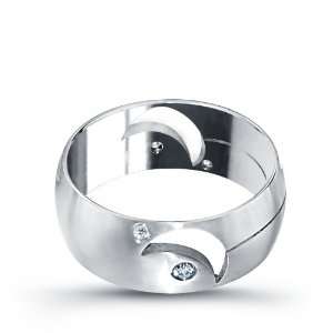  Titanium Ring With Half Moon Design & CZ. Width 8.9mm 
