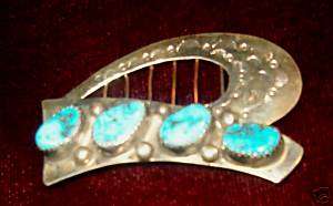 STERLING SILVER PIN   4 TURQUOIS STONES w COPPER WIRE (Marked Sterl w 