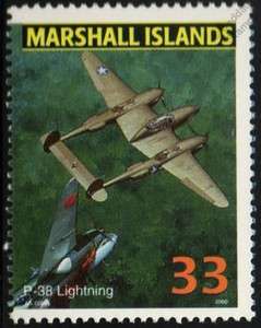   LOCKHEED P 38 LIGHTNING Fighter Aircraft Airplane Mint Stamp (USAAF
