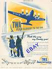   COLOR 1941 TWA T. W. A. TRANSCONTINENTAL AIRLINE AD BOEING STRATOLINER
