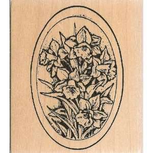  Oval Frame Daffodils Wood Mounted Rubber Stamp (M3325 
