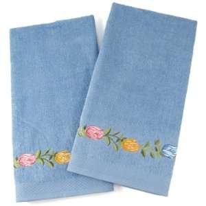   Cotton Hand Towel With Embroidered Roses, Set Of 2