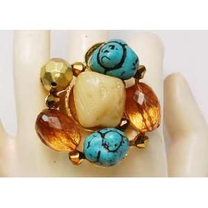   Creative Unique Turquoise Like Rock Stone Pebble Costume Ring Jewelry