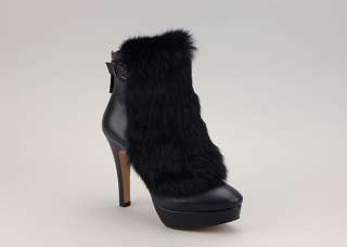 11297 Lambskin Fur Platform Handmade Ankle Bootie Black US  