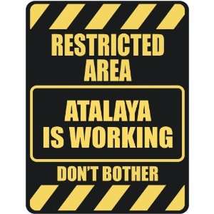   RESTRICTED AREA ATALAYA IS WORKING  PARKING SIGN