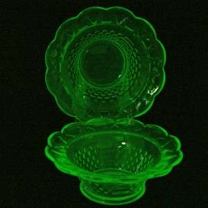 Hazel Atlas Basket Green Depression Uranium Glass Bowls Nice  