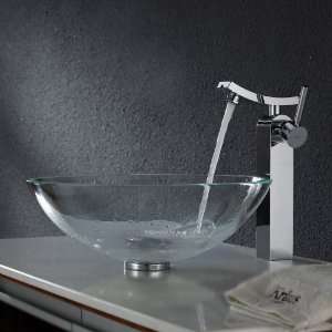   12mm 14300CH Crystal Clear Glass Vessel Sink and Unicus Faucet, Chrome