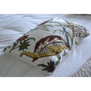  Crewel Pillow Sham Atherton Multi Color on White Cotton 