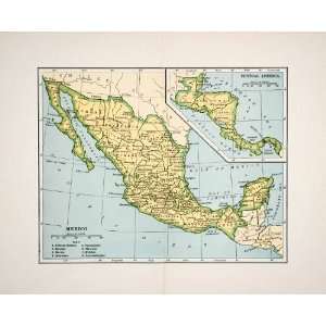  1928 Lithograph Mexico Map Pacific Ocean Central America 