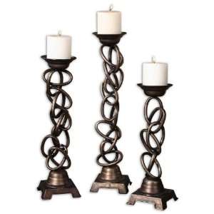   Linked Candleholders (Set of 3) Maple Wash w/ Silver Leaf Undertones