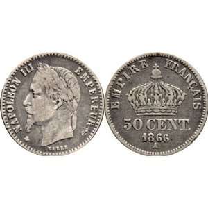 Extra Fine 1866 A French 50 Centimes    90% Silver 
