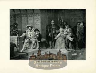 King Henry Queen Medeival Interior Castle Antique Print  